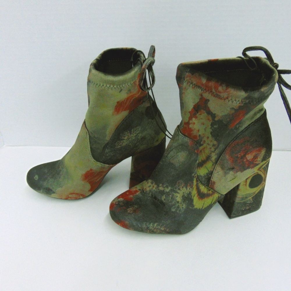A New Day Floral Boots Booties Block Heel Sz 6